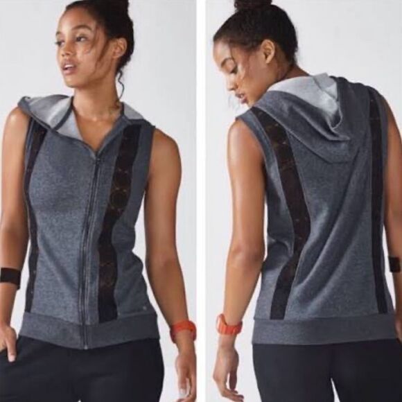 Fabletics Saige gray vest lace insets and hood Size L - Picture 1 of 6